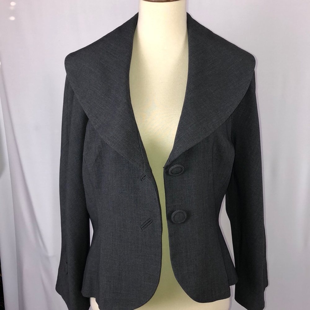 Larry Levine Gray Stretch Crop Blazer Jacket - Size 8 - Picture 2 of 10